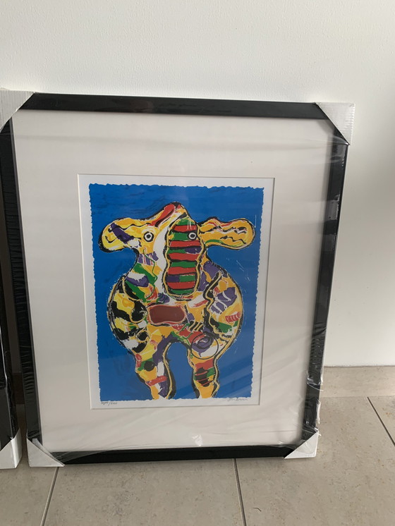 Image 1 of 2x Pieter van Diem screen prints 'Bonte cows'