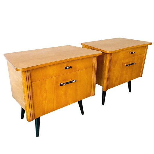 Pair of mid-century Danish design bedside tables gloss 1950's