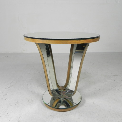 Art Deco coffee table , side table, with mirrored glass and walnut veneer, 1930s