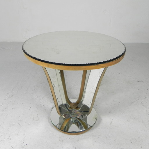 Art Deco coffee table , side table, with mirrored glass and walnut veneer, 1930s