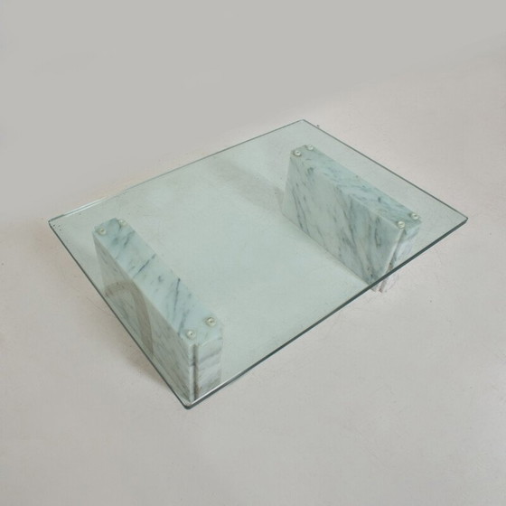 Image 1 of Vintage coffee table in Carrara marble and glass, 1980s