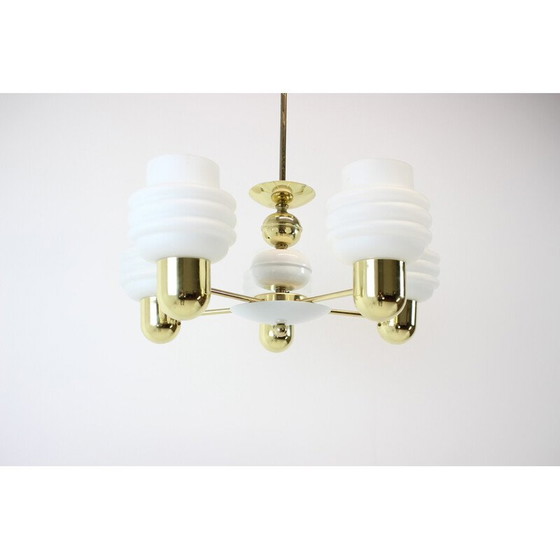 Image 1 of Lampadario vintage in ottone e vetro, Cecoslovacchia 1970