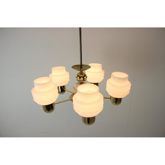 Image 1 of Lampadario vintage in ottone e vetro, Cecoslovacchia 1970