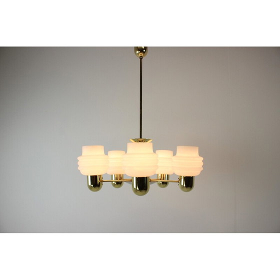 Image 1 of Lampadario vintage in ottone e vetro, Cecoslovacchia 1970