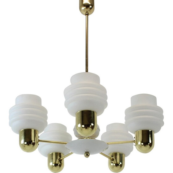 Image 1 of Lampadario vintage in ottone e vetro, Cecoslovacchia 1970