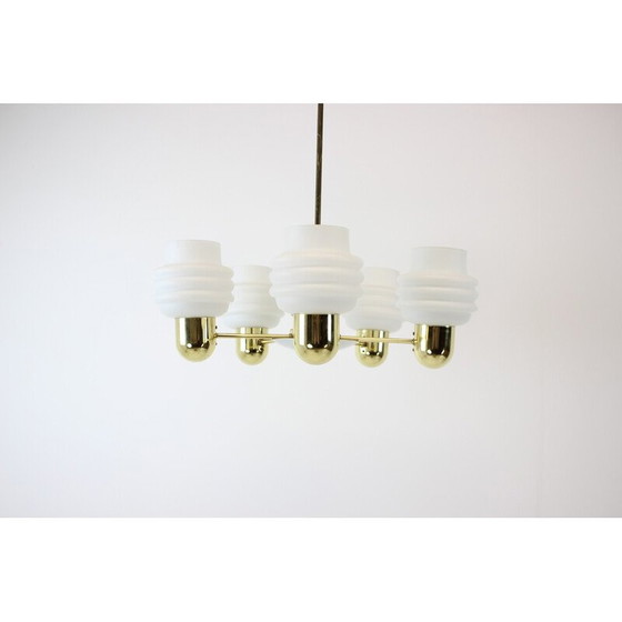 Image 1 of Lampadario vintage in ottone e vetro, Cecoslovacchia 1970