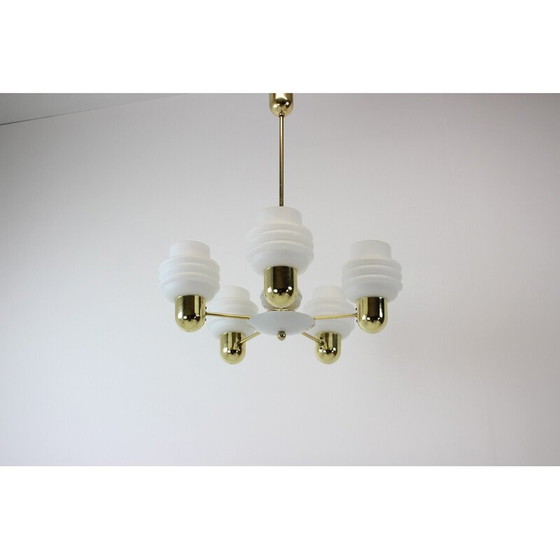 Image 1 of Lampadario vintage in ottone e vetro, Cecoslovacchia 1970