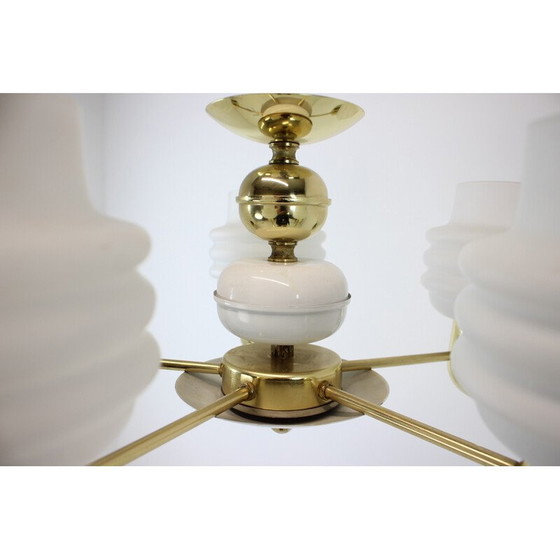 Image 1 of Lampadario vintage in ottone e vetro, Cecoslovacchia 1970