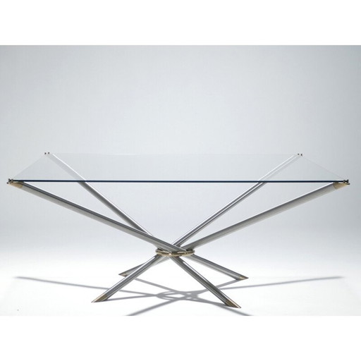 Vintage gunmetal and brass coffee table, 1970