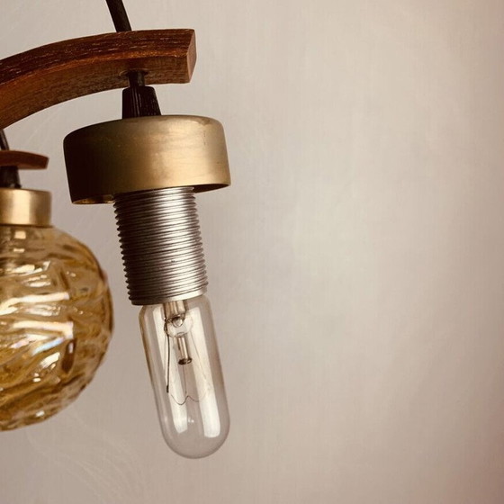 Image 1 of Lampadario vintage in teak e vetro iridescente