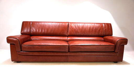 3 seater leather sofa cognac coloured, 1990