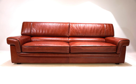 Image 1 of 3 seater leather sofa cognac coloured, 1990