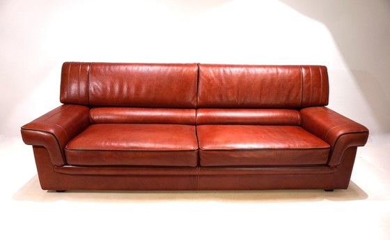 Image 1 of 3 seater leather sofa cognac coloured, 1990