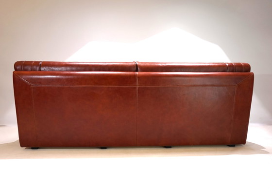 Image 1 of 3 seater leather sofa cognac coloured, 1990