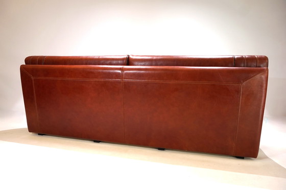 Image 1 of 3 seater leather sofa cognac coloured, 1990