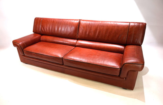 Image 1 of 3 seater leather sofa cognac coloured, 1990