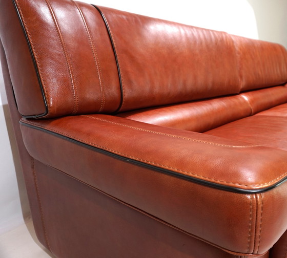 Image 1 of 3 seater leather sofa cognac coloured, 1990