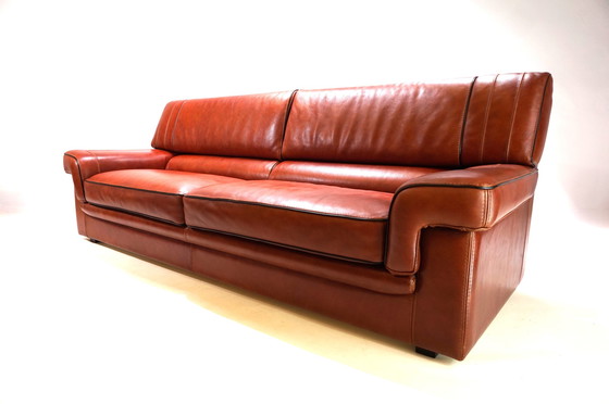 Image 1 of 3 seater leather sofa cognac coloured, 1990