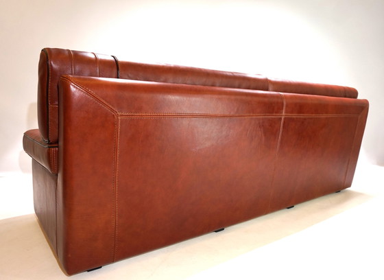 Image 1 of 3 seater leather sofa cognac coloured, 1990