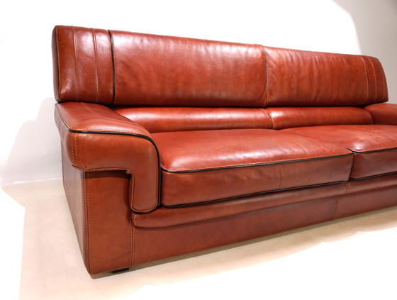 Image 1 of 3 seater leather sofa cognac coloured, 1990