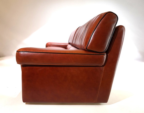 Image 1 of 3 seater leather sofa cognac coloured, 1990