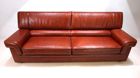 Image 1 of 3 seater leather sofa cognac coloured, 1990