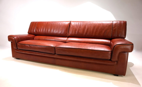 Image 1 of 3 seater leather sofa cognac coloured, 1990