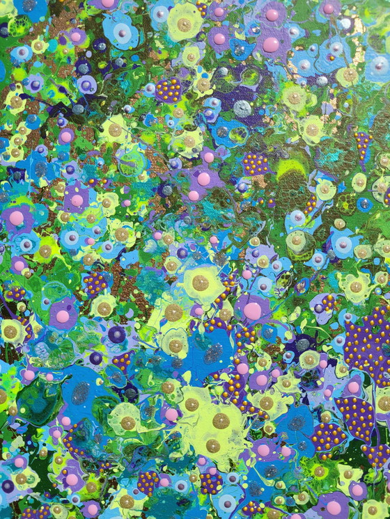 Image 1 of Abstract Flower Painting "Golden Bloom" By Valentina Pufe