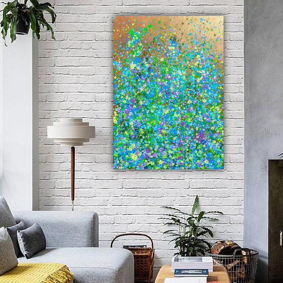 Image 1 of Abstract Flower Painting "Golden Bloom" By Valentina Pufe