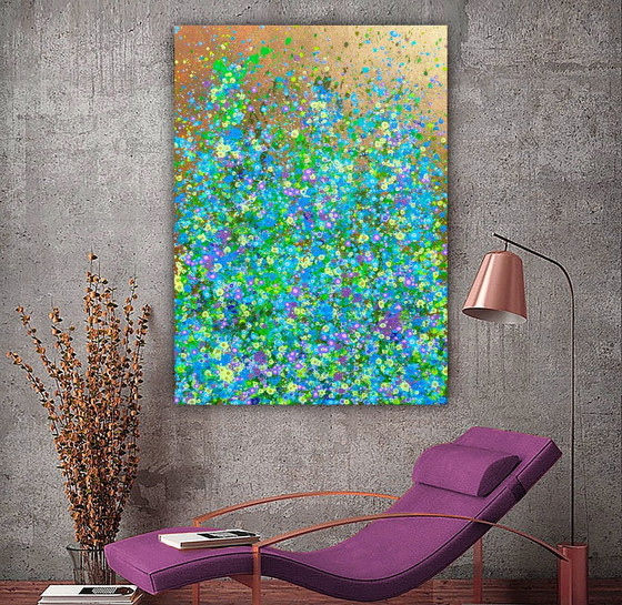 Image 1 of Abstract Flower Painting "Golden Bloom" By Valentina Pufe