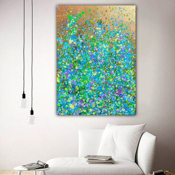 Image 1 of Abstract Flower Painting "Golden Bloom" By Valentina Pufe