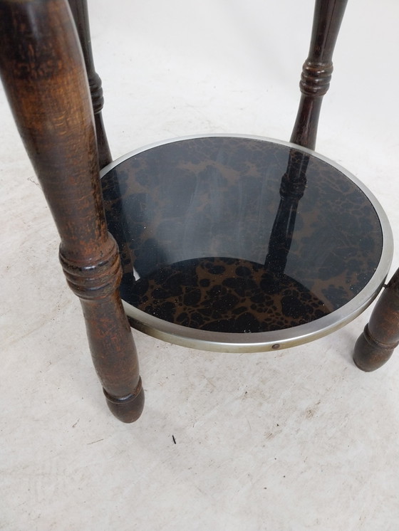 Image 1 of 1 X Art Deco Glass And Wood Side Table 1980'S