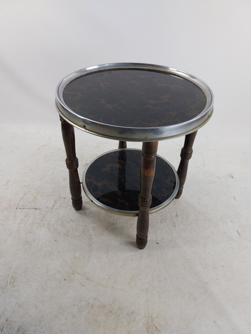 1 X Art Deco Glass And Wood Side Table 1980'S