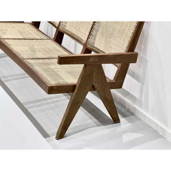 Image 1 of Chandigarh Vintage 3-seater sofa in teak and wickerwork