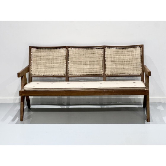 Image 1 of Chandigarh Vintage 3-seater sofa in teak and wickerwork