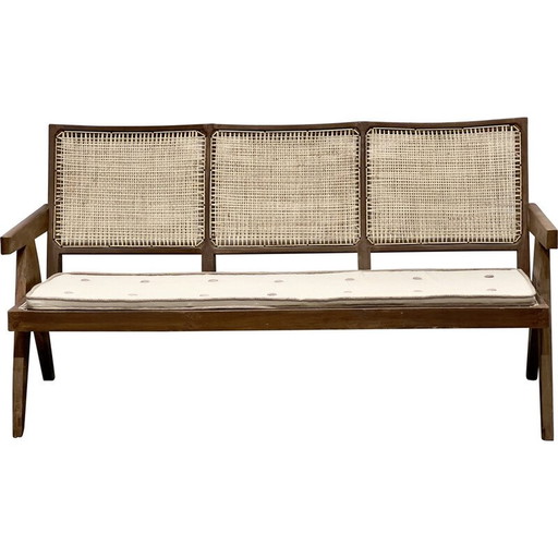 Chandigarh Vintage 3-seater sofa in teak and wickerwork