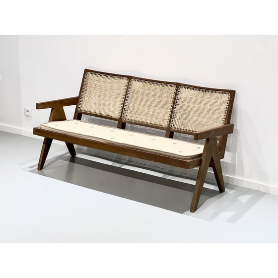 Image 1 of Chandigarh Vintage 3-seater sofa in teak and wickerwork