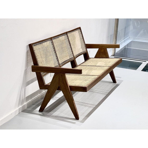 Image 1 of Chandigarh Vintage 3-seater sofa in teak and wickerwork