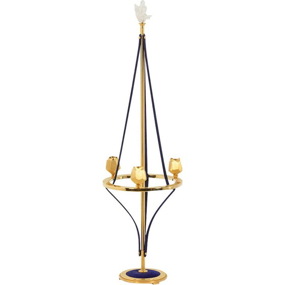 Image 1 of Vintage candlestick “La Pérouse II” in gilded brass and velvet, France