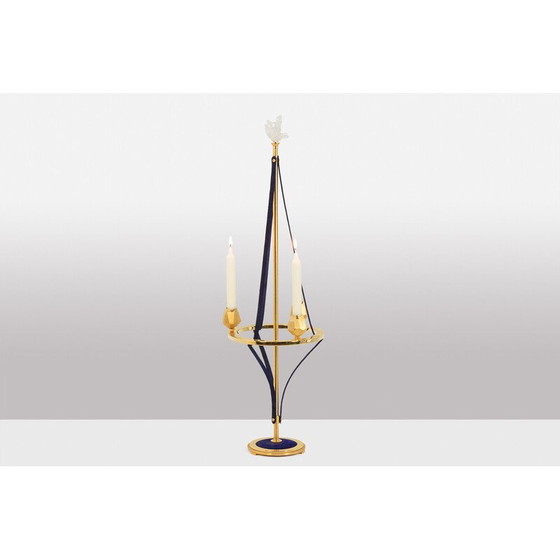 Image 1 of Vintage candlestick “La Pérouse II” in gilded brass and velvet, France