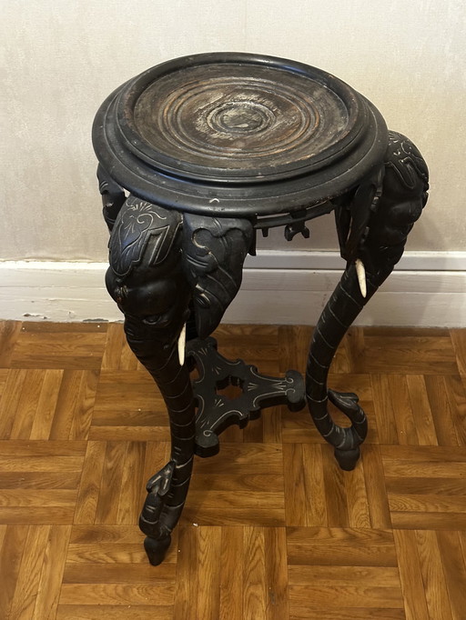 Blackened Wood Elephant Head Pedestal Table - Wooden Tusks - Napoleon III