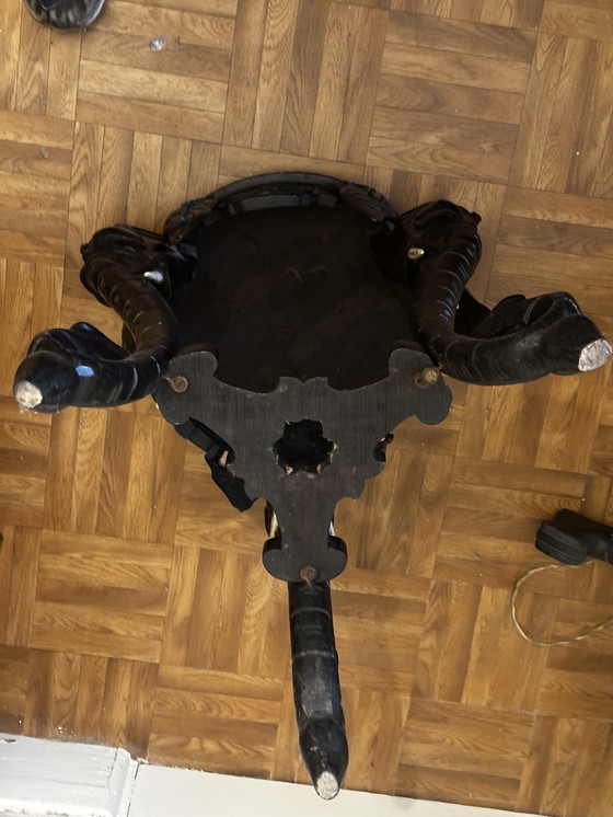 Image 1 of Blackened Wood Elephant Head Pedestal Table - Wooden Tusks - Napoleon III