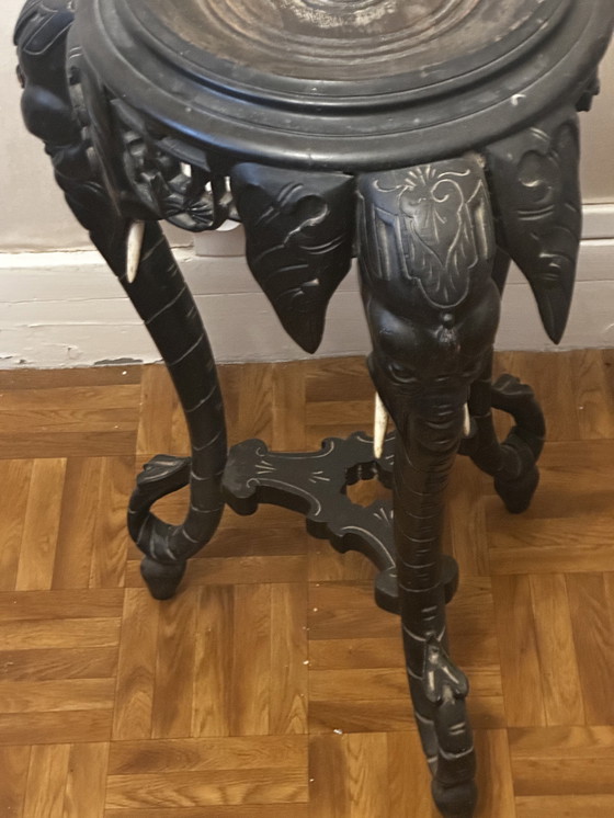 Image 1 of Blackened Wood Elephant Head Pedestal Table - Wooden Tusks - Napoleon III