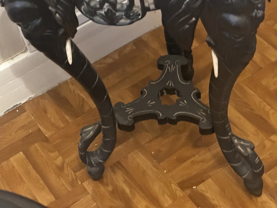 Image 1 of Blackened Wood Elephant Head Pedestal Table - Wooden Tusks - Napoleon III