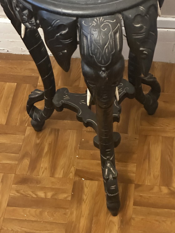 Image 1 of Blackened Wood Elephant Head Pedestal Table - Wooden Tusks - Napoleon III