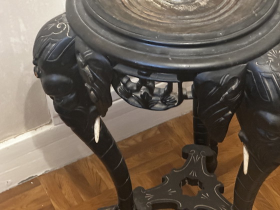 Image 1 of Blackened Wood Elephant Head Pedestal Table - Wooden Tusks - Napoleon III