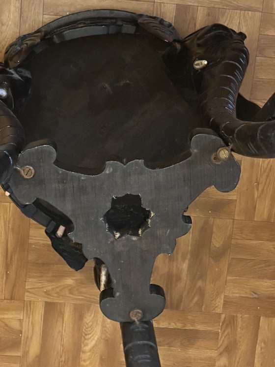 Image 1 of Blackened Wood Elephant Head Pedestal Table - Wooden Tusks - Napoleon III