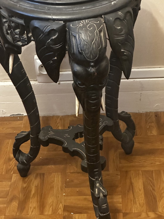 Image 1 of Blackened Wood Elephant Head Pedestal Table - Wooden Tusks - Napoleon III