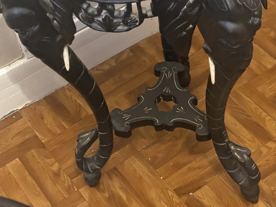 Image 1 of Blackened Wood Elephant Head Pedestal Table - Wooden Tusks - Napoleon III