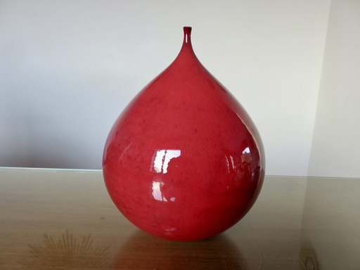 Large Red Ceramic Fig Vase, 1950-1960